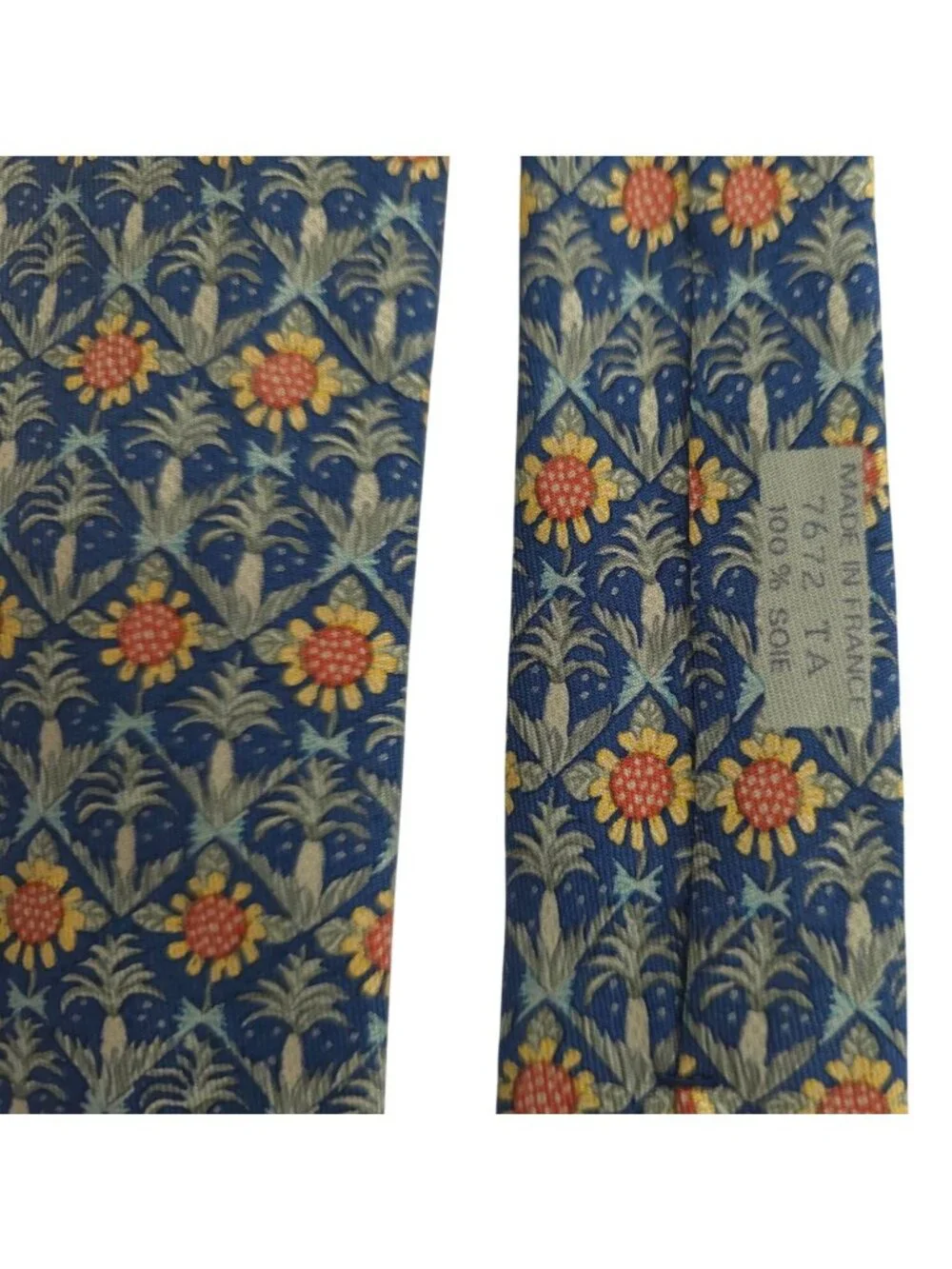 Hermès Paris PALM & SUNFLOWERS 100% Silk Geometric Tie Made In France - 7672 TA - Picture 3 of 6